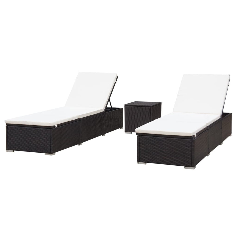 Poly Rattan Sonnenliegen 2er Set mit Tisch Braun
