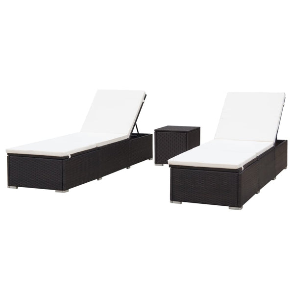 Poly Rattan Sonnenliegen 2er Set mit Tisch Braun