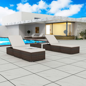 Poly Rattan Sonnenliegen 2er Set mit Tisch Braun