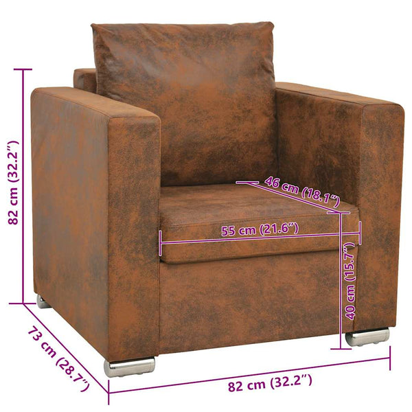 Sessel Braun 82x73x82 cm Wildlederimitat