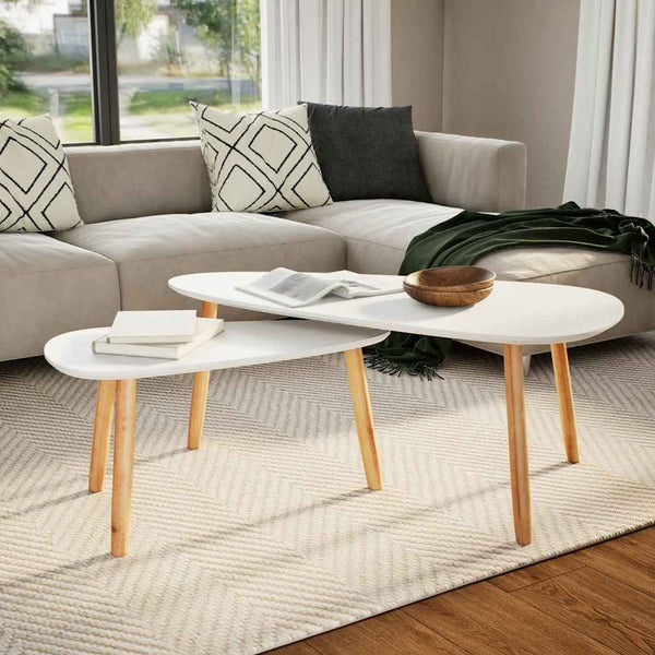 2-tlg. Couchtisch-Set Massivholz Kiefer Weiß