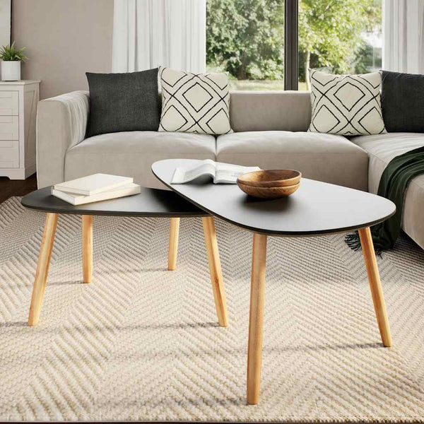 2-tlg. Couchtisch-Set Massivholz Kiefer Schwarz