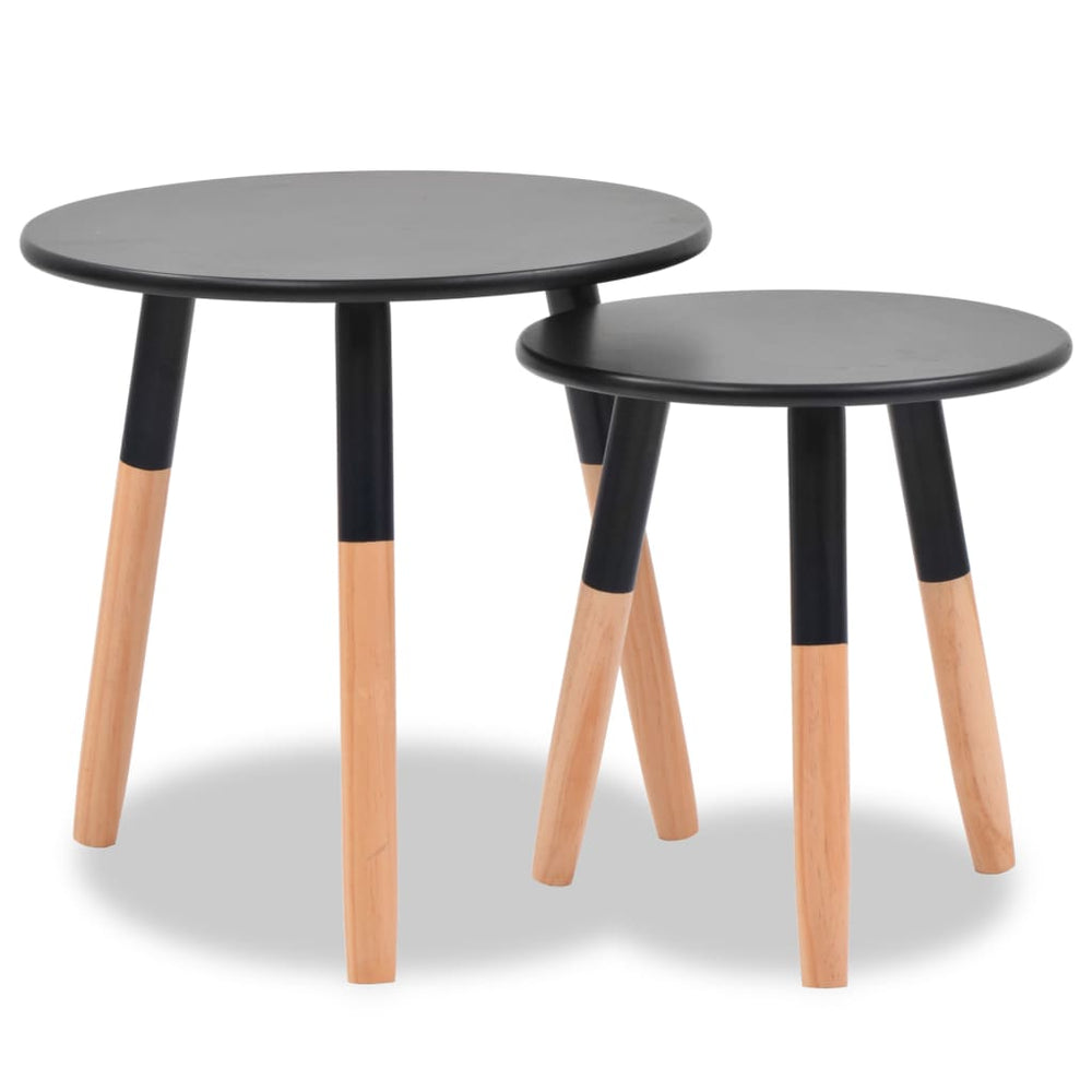 Beistelltisch Set 2 Stk. Kiefernholz Massiv Schwarz