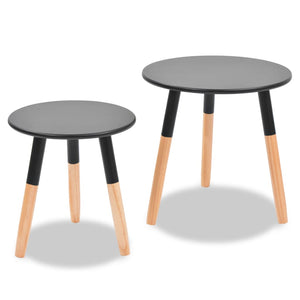 Beistelltisch Set 2 Stk. Kiefernholz Massiv Schwarz