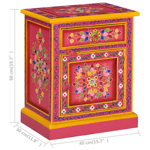 Nachttisch Massivholz Mango Rosa Handbemalt
