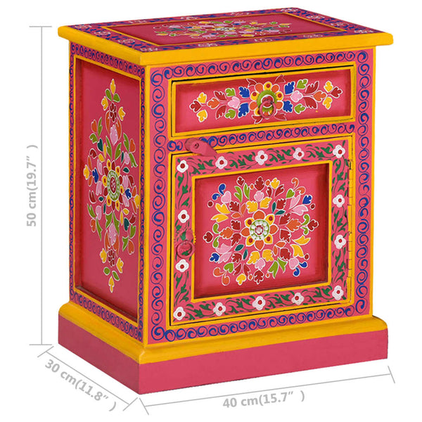 Nachttisch Massivholz Mango Rosa Handbemalt