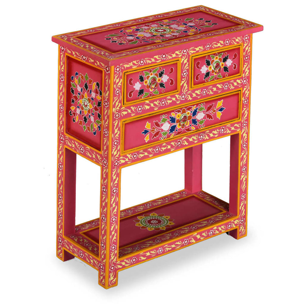 vidaXL Sideboard with Drawers Solid Mango Wood Pink Hand-Painted