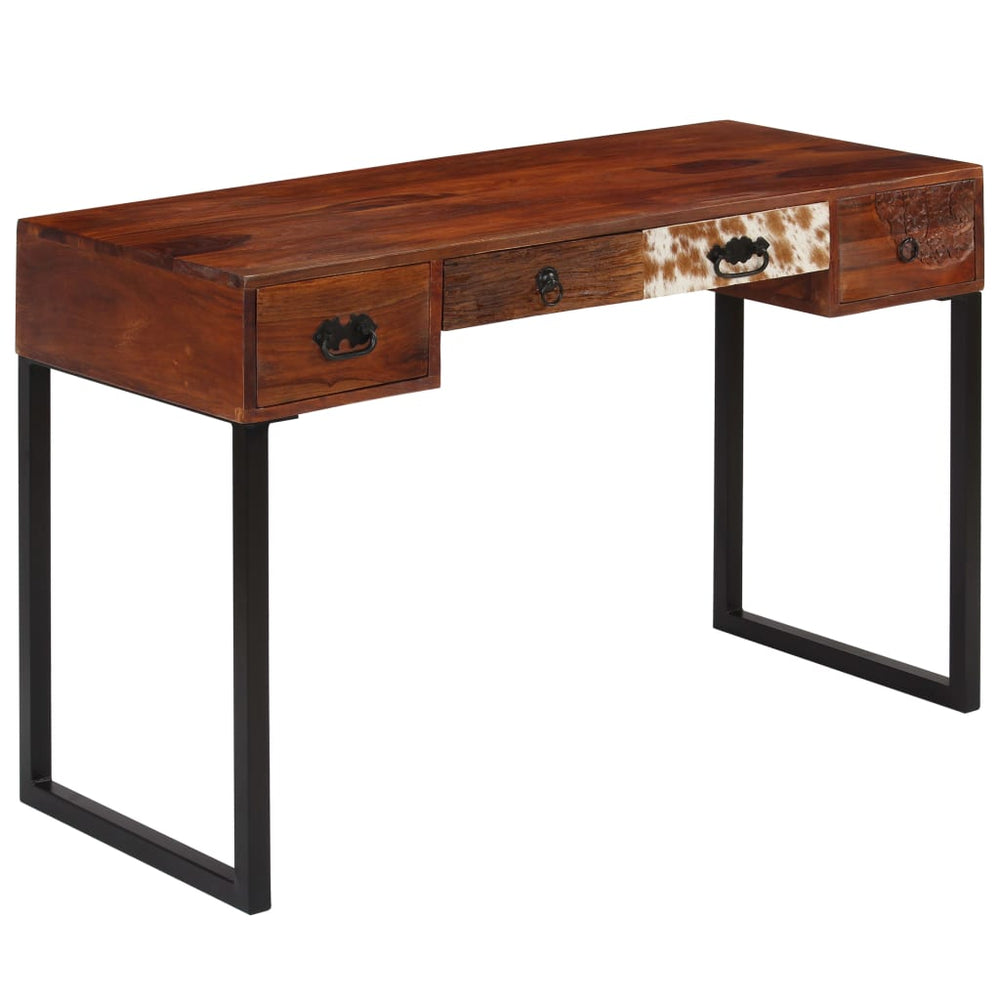Schreibtisch Massivholz Akazie und Echtleder 117x50x76 cm