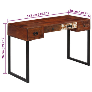 Schreibtisch Massivholz Akazie und Echtleder 117x50x76 cm