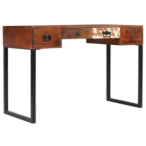 Schreibtisch Massivholz Akazie und Echtleder 117x50x76 cm