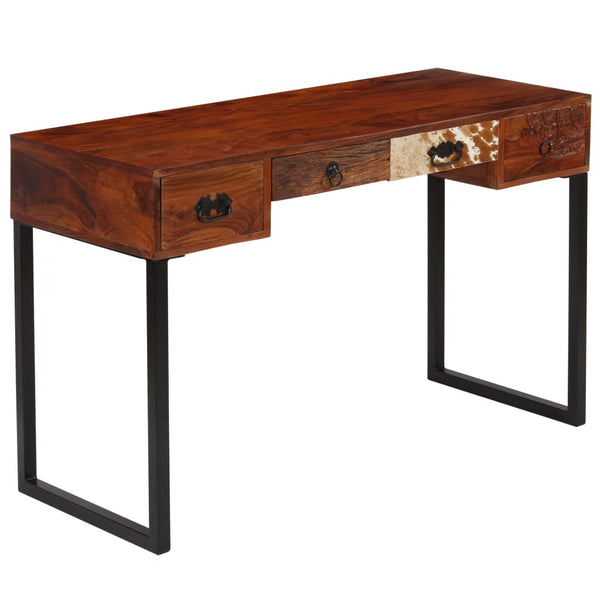 Schreibtisch Massivholz Akazie und Echtleder 117x50x76 cm