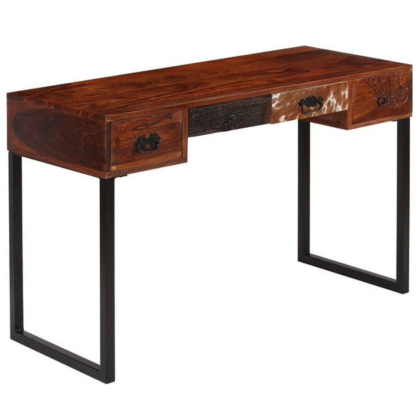 Schreibtisch Massivholz Akazie und Echtleder 117x50x76 cm