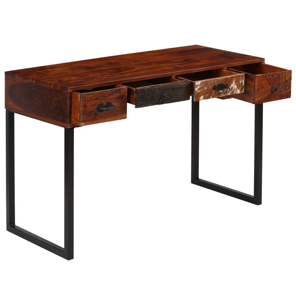 Schreibtisch Massivholz Akazie und Echtleder 117x50x76 cm