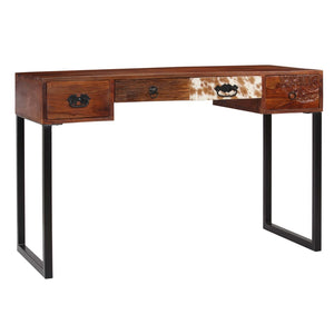Schreibtisch Massivholz Akazie und Echtleder 117x50x76 cm