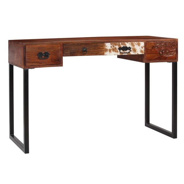 Schreibtisch Massivholz Akazie und Echtleder 117x50x76 cm