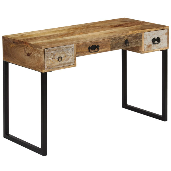 Schreibtisch Mangoholz Massiv und Echtleder 117x50x76 cm
