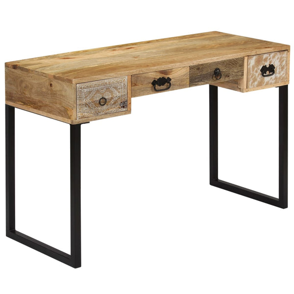 Schreibtisch Mangoholz Massiv und Echtleder 117x50x76 cm