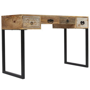 Schreibtisch Mangoholz Massiv und Echtleder 117x50x76 cm