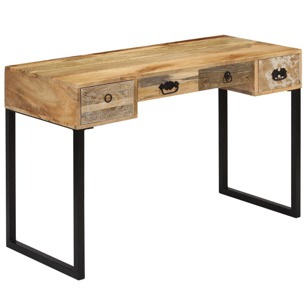 Schreibtisch Mangoholz Massiv und Echtleder 117x50x76 cm
