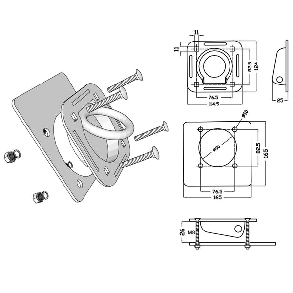 vidaXL Anneaux d'arrimage pour remorque 6 pcs Acier galvanisé 2000 kg