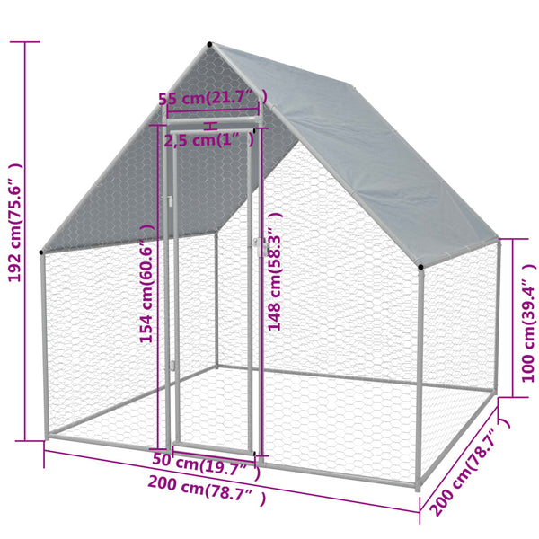 Outdoor-Hühnerkäfig 2x2x1,92 m Verzinkter Stahl