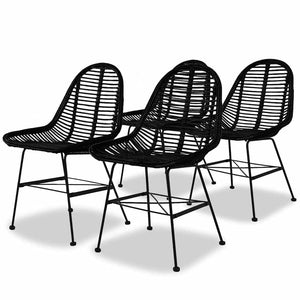 Esszimmerstühle 4 Stk. Natur Rattan Schwarz