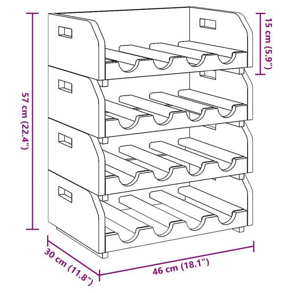 vidaXL Casier à vin 4 pcs pour 16 bouteilles Bois d'acajou massif