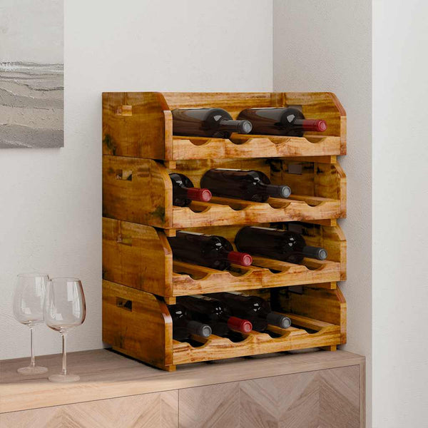 Weinregale 4 Stk. für 16 Flaschen Massives Mahagoniholz
