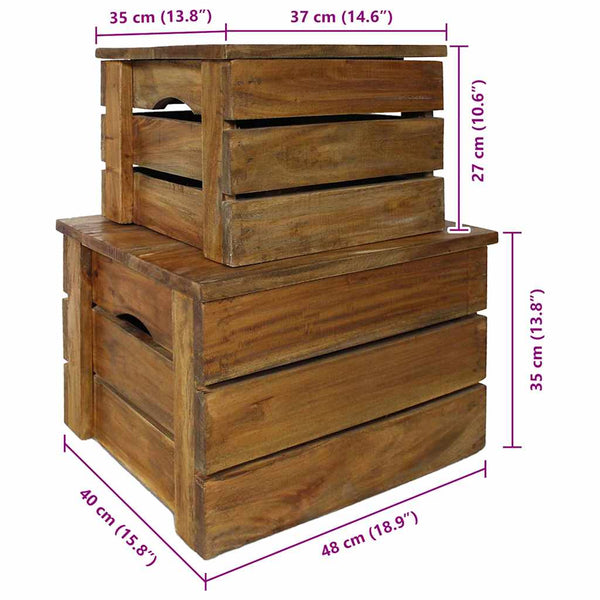 vidaXL Lot de 2 caisses de rangement en bois d'acajou massif
