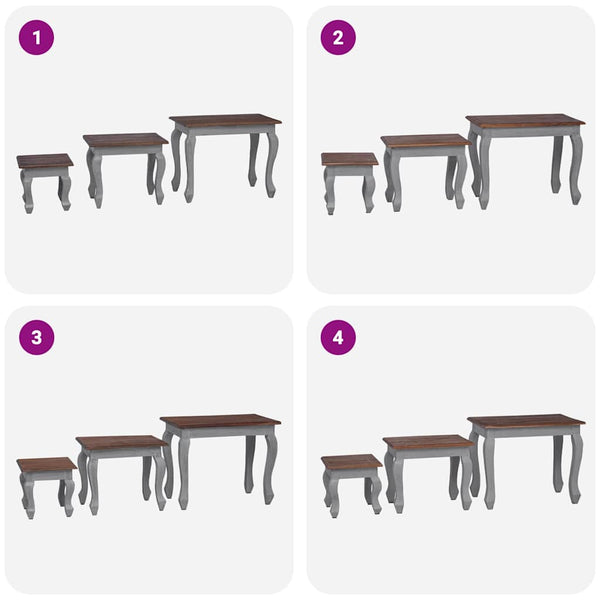 Satztisch-Set 3-tlg. Massives Mahagoniholz