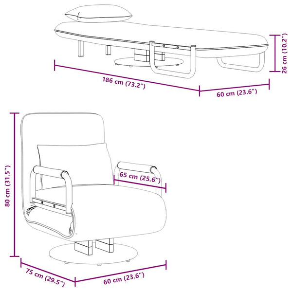 vidaXL Fauteuil pivotant convertible en tissu gris foncé