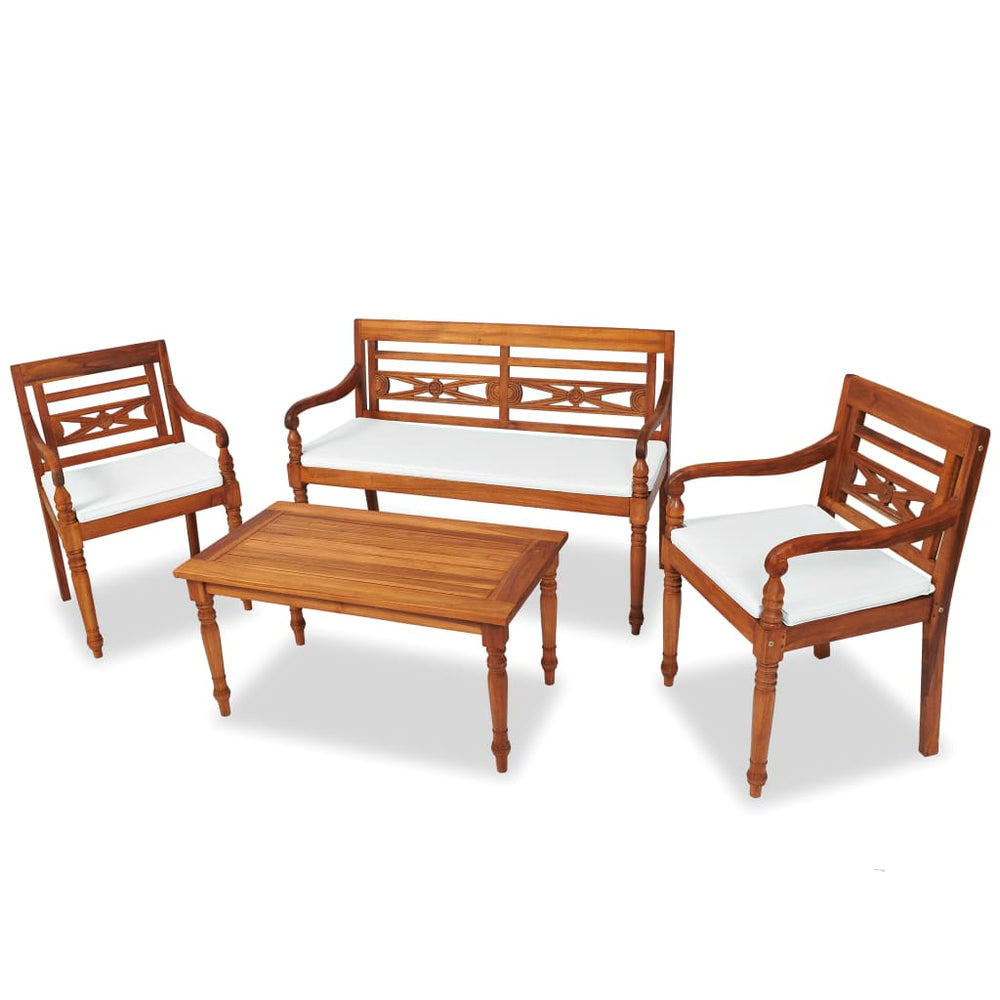 4-tlg. Teak Garten Lounge Set mit Auflagen