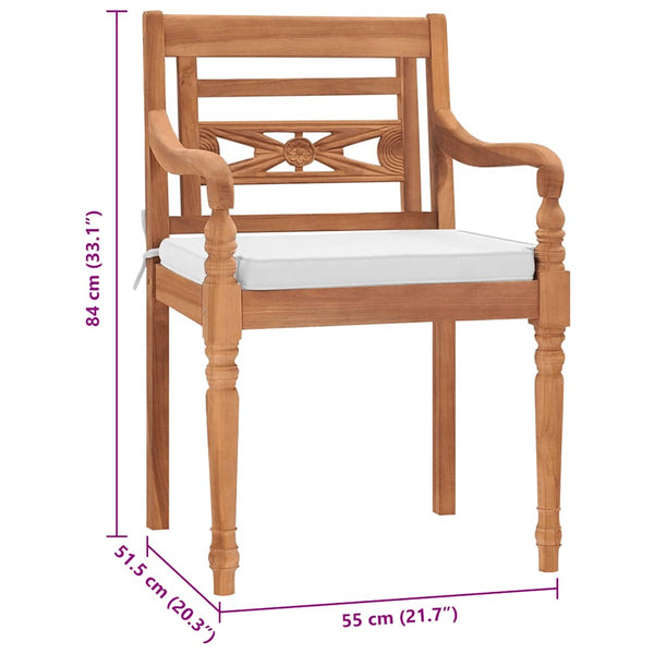 Batavia Stühle 2er Set Teakholz mit Kissen