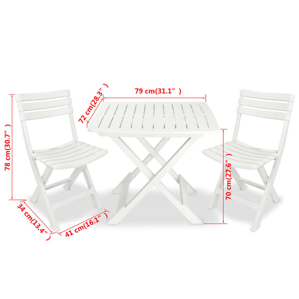 Klappbares Bistro-Set, 3-teilig, Weiß