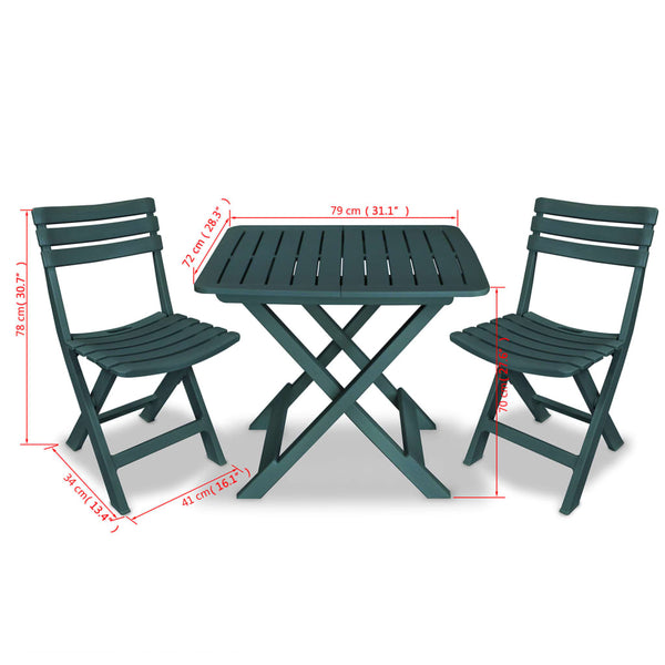 3-tlg. Klappbares Bistro-Set Grün