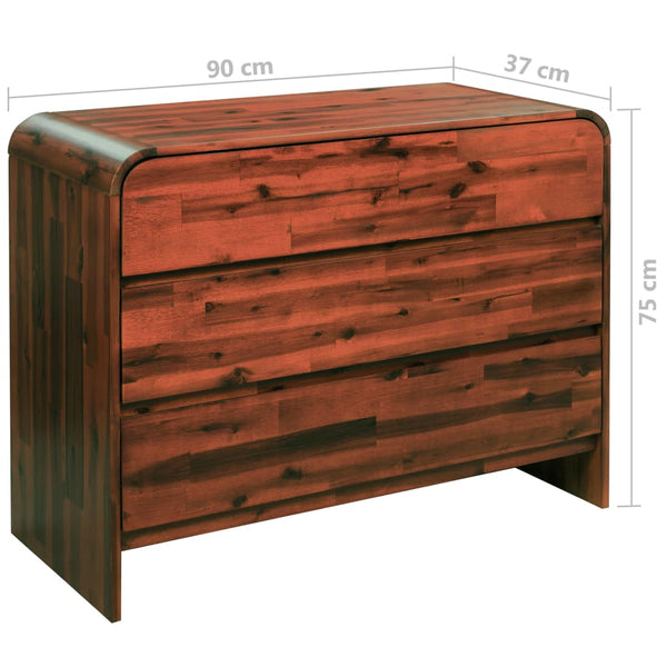 Schubladenschrank Akazienholz Massiv 90 x 37 x 75 cm