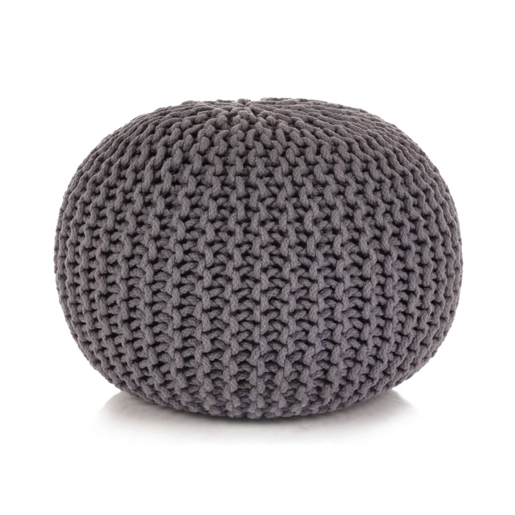 Handgestrickter Pouf Baumwolle 50 x 35 cm Grau