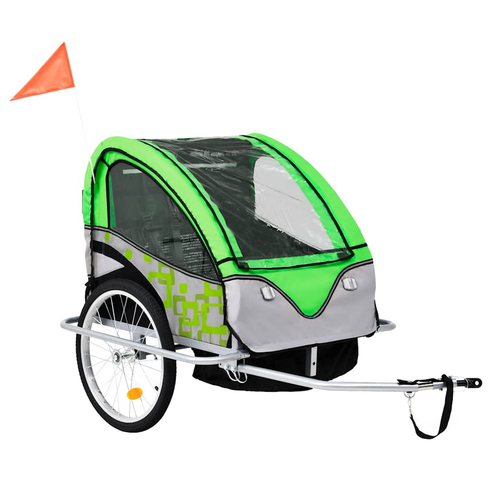2-in-1 Fahrradanhänger & Kinderwagen Grün/Grau