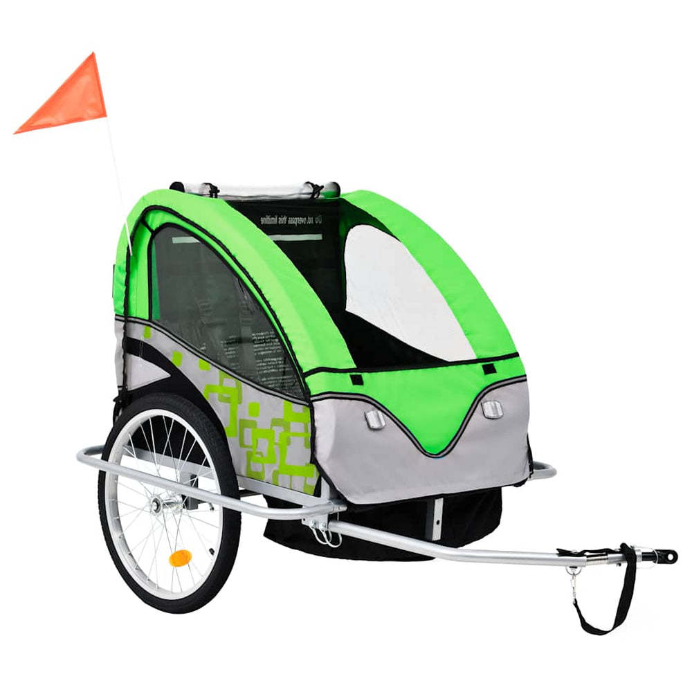 2-in-1 Fahrradanhänger & Kinderwagen Grün/Grau