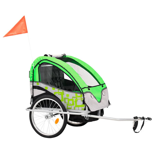 2-in-1 Fahrradanhänger & Kinderwagen Grün/Grau
