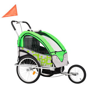 2-in-1 Fahrradanhänger & Kinderwagen Grün/Grau