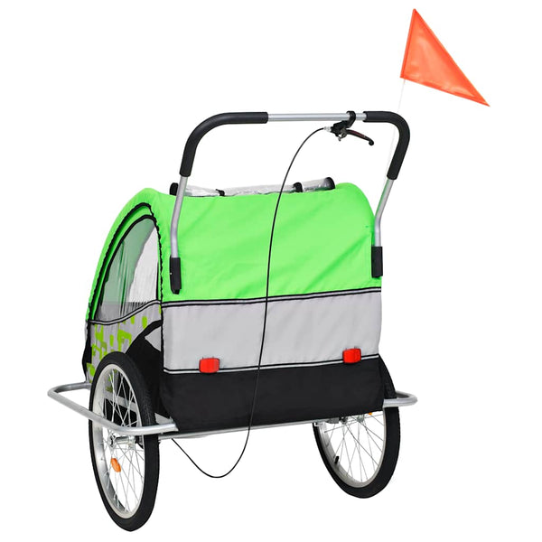 2-in-1 Fahrradanhänger & Kinderwagen Grün/Grau