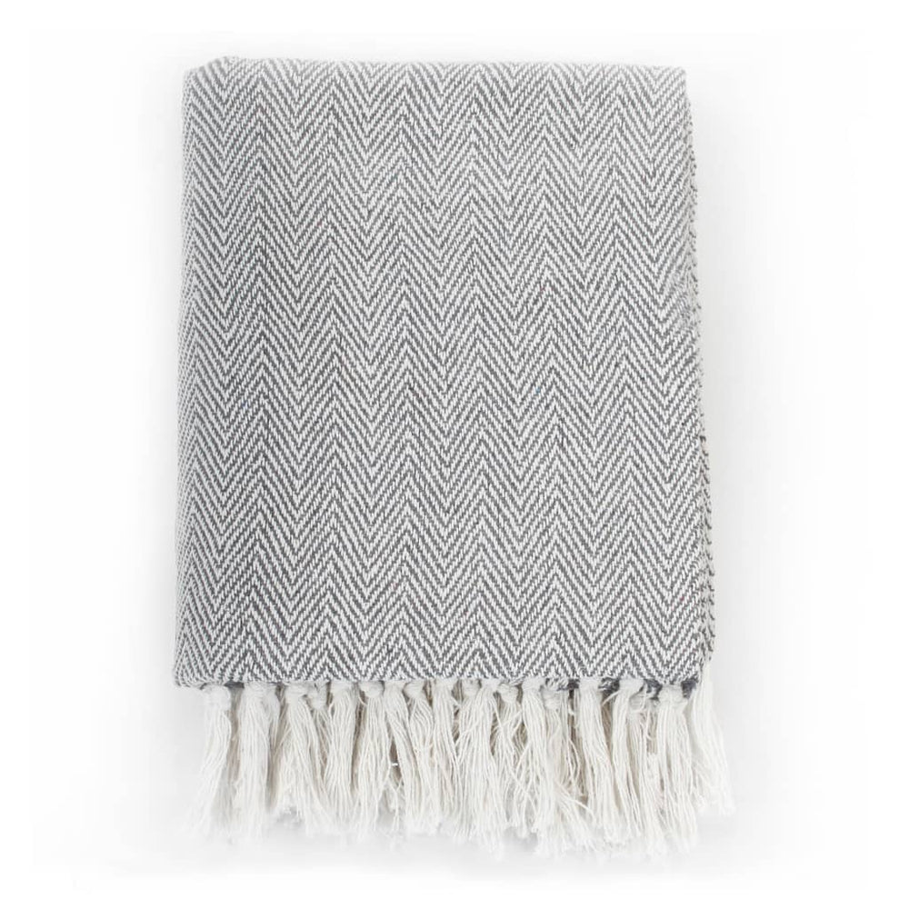 vidaXL Jeté de lit en coton à chevrons 160x210 cm Gris