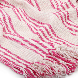 Überwurf Baumwolle Streifen 125x150 cm Rosa und Weiß