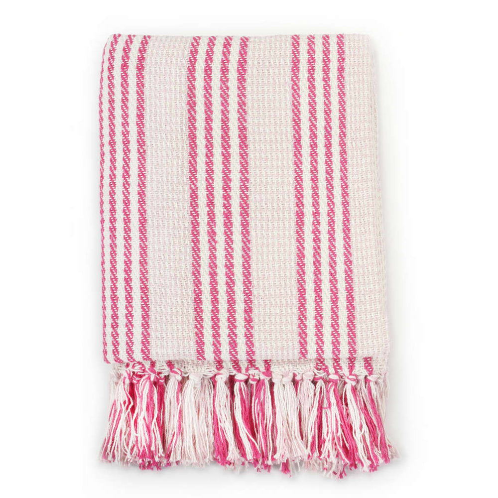 vidaXL Plaid en coton à rayures 160 x 210 cm Rose et blanc