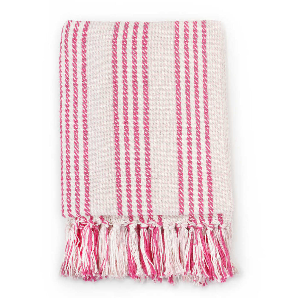 vidaXL Jeté de lit en coton rayé 220x250 cm rose et blanc