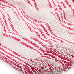 Überwurf Baumwolle Streifen 220x250 cm Rosa und Weiß