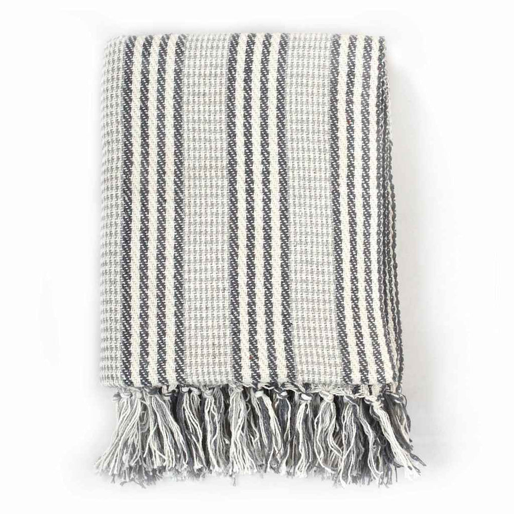 vidaXL Jeté de lit en coton rayé 220x250 cm gris et blanc
