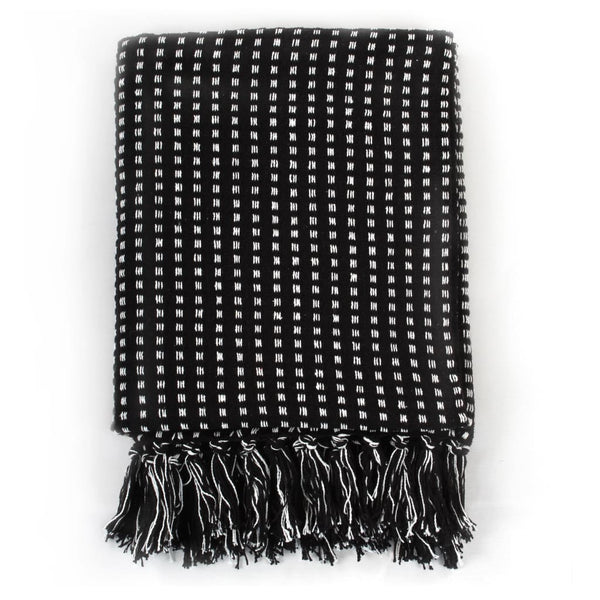 vidaXL Plaid en coton à carreaux 125x150 cm Noir