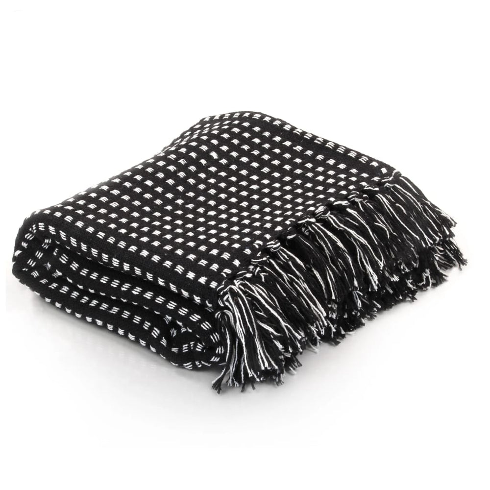 vidaXL Plaid en coton à carreaux 220x250 cm Noir